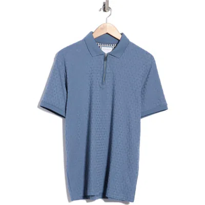 Denim And Flower Geo Textured Zip Polo In Blue