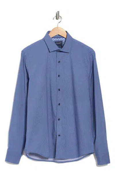 Denim And Flower Geometric Print Button-up Shirt In Blue