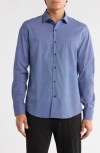 Denim And Flower Geometric Print Button-up Shirt In Blue