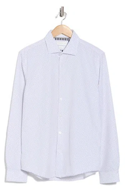 Denim And Flower Geometric Print Button-up Shirt In Blue