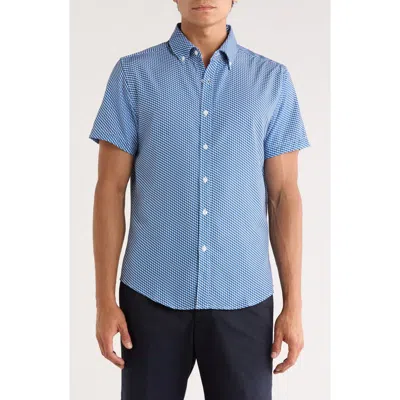 Denim And Flower Geometric Print Short Sleeve Button-down Shirt In Blue