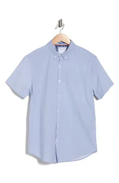 Denim And Flower Geometric Print Short Sleeve Button-down Shirt In Blue