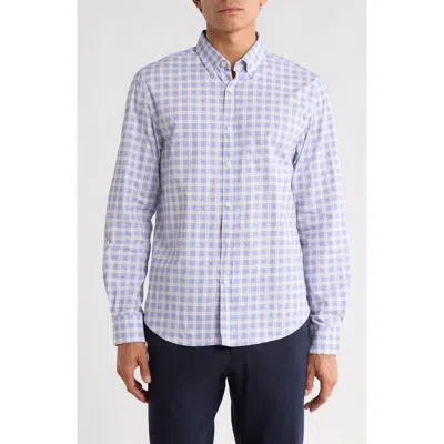 Denim And Flower Gingham Print Performance Button-down Shirt In Blue