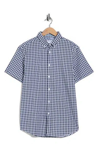Denim And Flower Gingham Short Sleeve Button-down Shirt In Gray