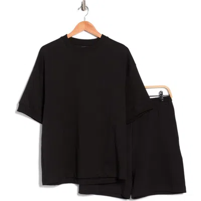 Denim And Flower Heavyweight Oversize T-shirt & Shorts Set In Black