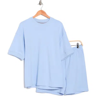 Denim And Flower Heavyweight Oversize T-shirt & Shorts Set In Blue