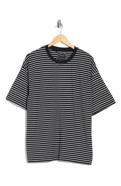 Denim And Flower Horizontal Stripe T-shirt In Black