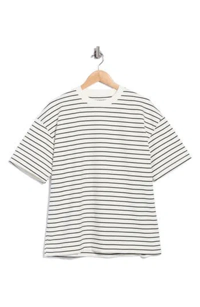 Denim And Flower Horizontal Striped Crewneck T-shirt In White