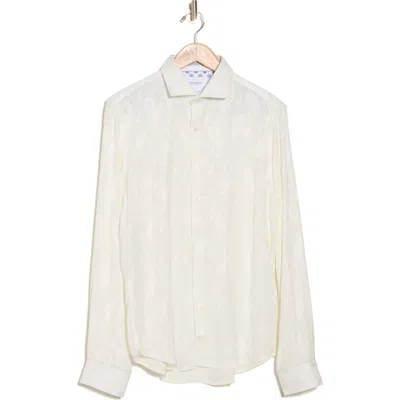 Denim And Flower Jacquard Button-up Shirt In White