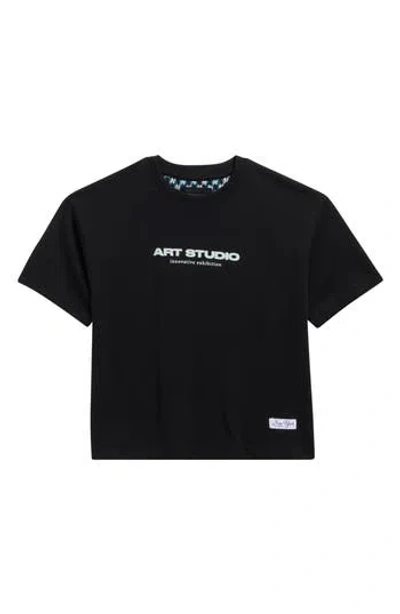 Denim And Flower Kids' Art Studio Graphic T-shirt In Black