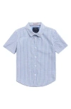 Denim And Flower Kids' Grid Print Short Sleeve Shirt In Blue