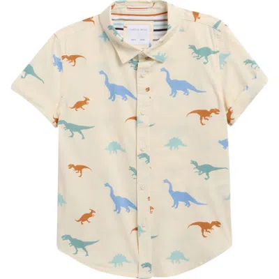 Denim And Flower Kids' Dinos Short Sleeve Cotton Button-up Shirt In Neutral