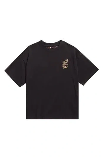 Denim And Flower Kids' Embroidered Paris Cotton Graphic T-shirt In Black