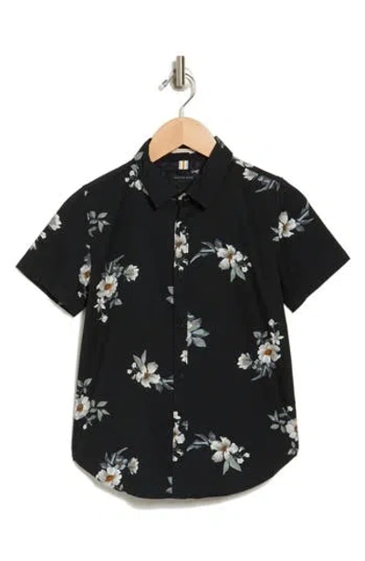 Denim And Flower Kids' Floral Poplin Shirt Sleeve Button-up Shirt In Black