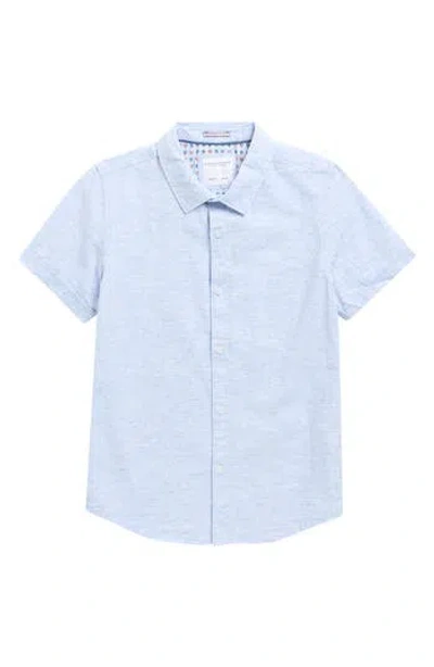 Denim And Flower Kids' Mélange Short Sleeve Button-up Shirt In Blue