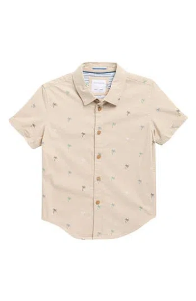 Denim And Flower Kids' Palm Print Short Sleeve Button-up Shirt In Neutral