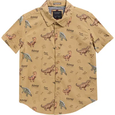 Denim And Flower Kids' Roar Dinos Short Sleeve Button-up Shirt In Brown