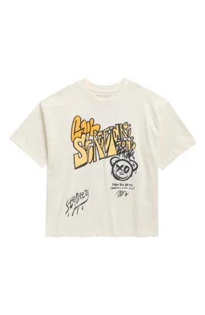 Denim And Flower Kids' Teddy Cotton Graphic T-shirt In White