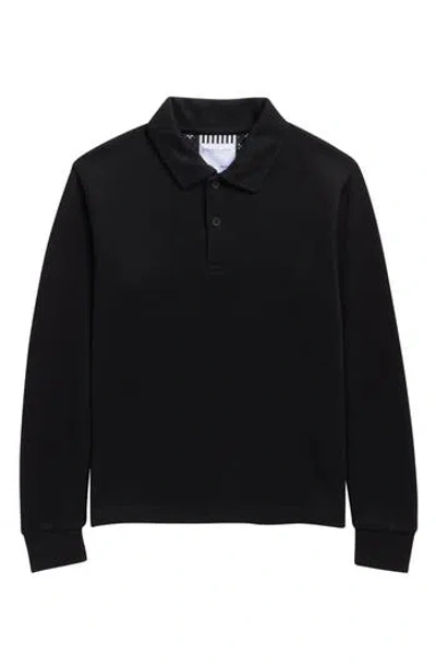 Denim And Flower Kids' Textured Long Sleeve Polo In Black