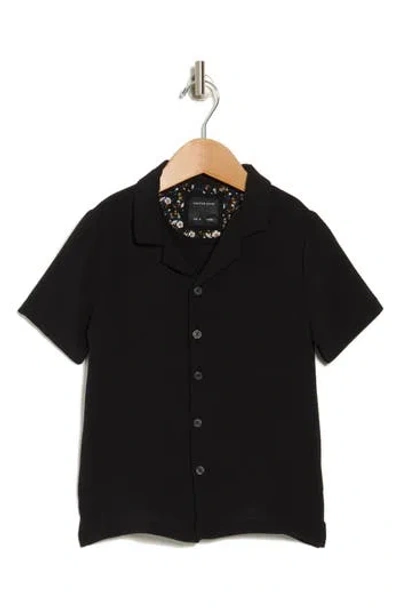 Denim And Flower Kids' Textured Woven Short Sleeve Button-up Shirt In Black