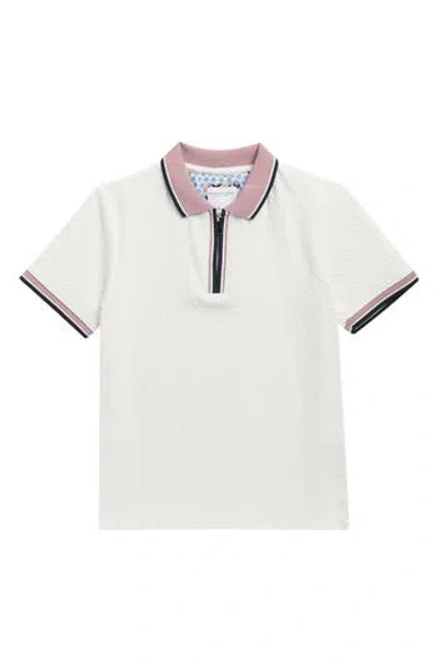 Denim And Flower Kids' Tipped Quarter Zip Polo In White