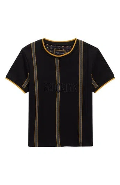 Denim And Flower Kids' Tipped Stripe Cotton T-shirt In Black