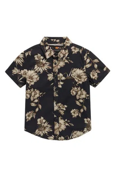 Denim And Flower Kids' Tropical Peached Poplin Button-up Shirt In Black