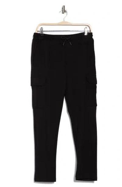 Denim And Flower Knit Pull-on Cargo Pants In Black
