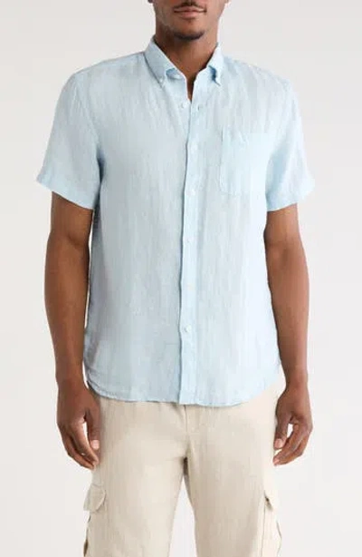 Denim And Flower Linen Button-down Shirt In Blue