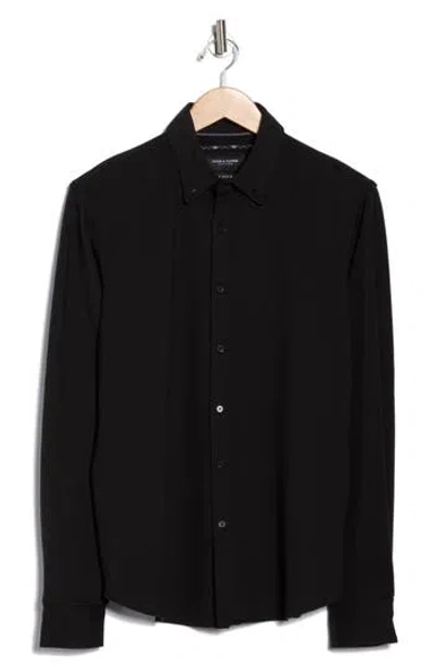 Denim And Flower Long Sleeve Piqué Button-down Shirt In Black