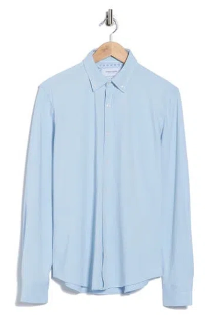 Denim And Flower Long Sleeve Piqué Button-down Shirt In Blue