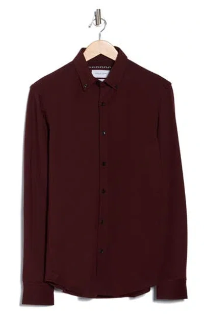Denim And Flower Long Sleeve Piqué Button-down Shirt In Burgundy