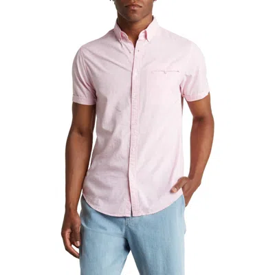 Denim And Flower Mélange Short Sleeve Button-up Shirt In Pink Melange