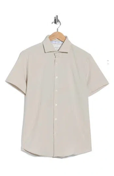 Denim And Flower Mélange Short Sleeve Stretch Button-up Shirt In Neutral