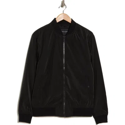 Denim And Flower Nylon Bomber Jacket In Black