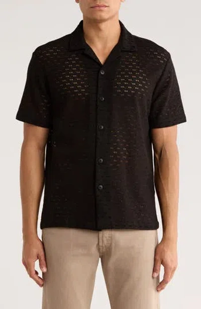 Denim And Flower Open Knit Textured Camp Shirt In Black