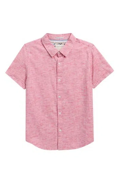 Denim And Flower Kids'  Palm Trees Short Sleeve Cotton Button-up Shirt In Pink