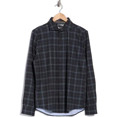 Denim And Flower Plaid Button-up Shirt In Blue