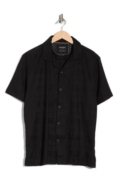 Denim And Flower Plaid Jacquard Camp Shirt In Black