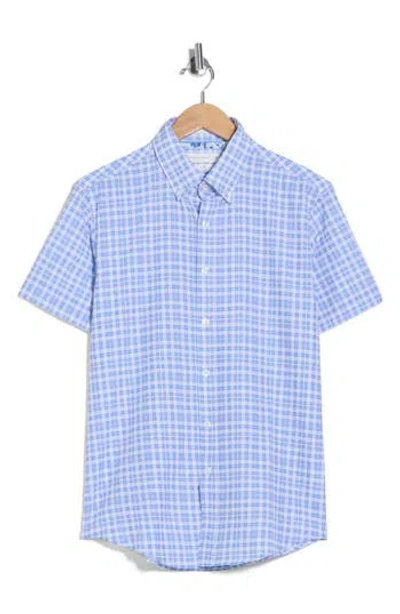 Denim And Flower Plaid Print Button-down Shirt In Blue