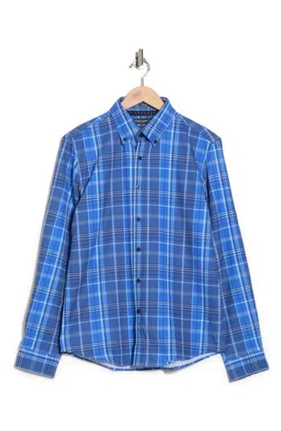 Denim And Flower Plaid Tech Button-up Shirt In Blue