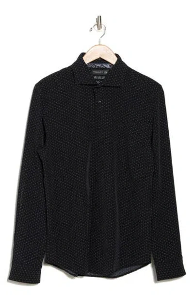 Denim And Flower Polka Dot Print Long Sleeve Tech Button-up Shirt In Black