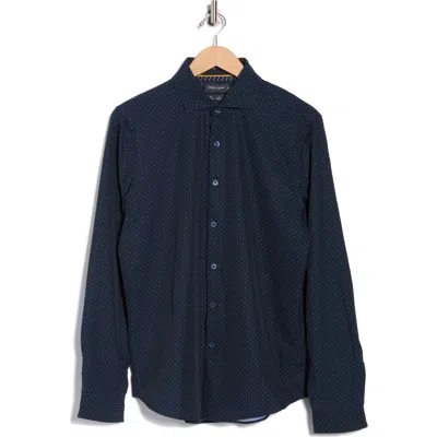 Denim And Flower Polka Dot Stretch Button-up Shirt In Blue