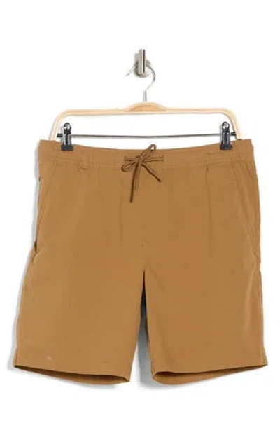 Denim And Flower Pull-on Shorts In Khaki