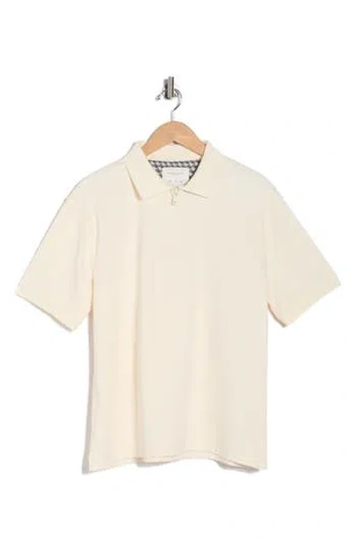 Denim And Flower Quarter Zip Cotton Blend Polo In White