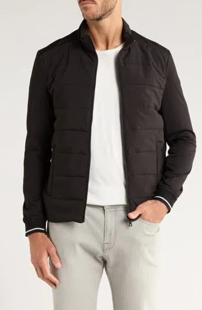 Denim And Flower Quilted Puffer Jacket In Brown