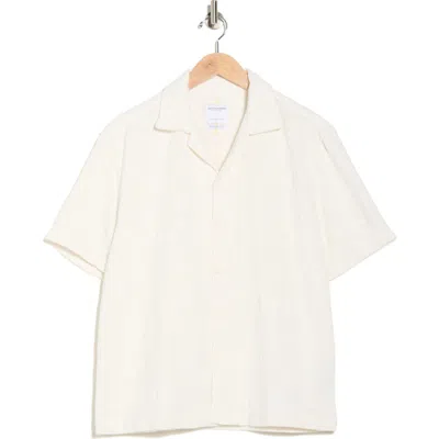Denim And Flower Relaxed Fit Floral Textured Cotton Blend Camp Shirt In White