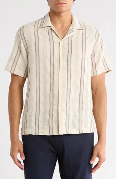 Denim And Flower Relaxed Fit Stripe Cotton Blend Camp Shirt In Nude