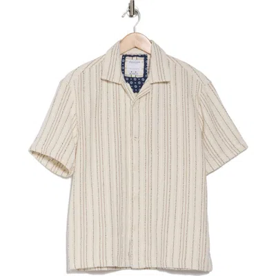 Denim And Flower Relaxed Fit Stripe Textured Camp Shirt In Sand