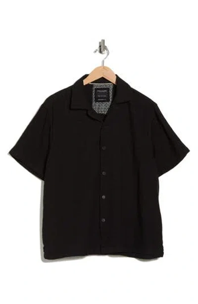 Denim And Flower Relaxed Fit Textured Cotton Camp Shirt In Black